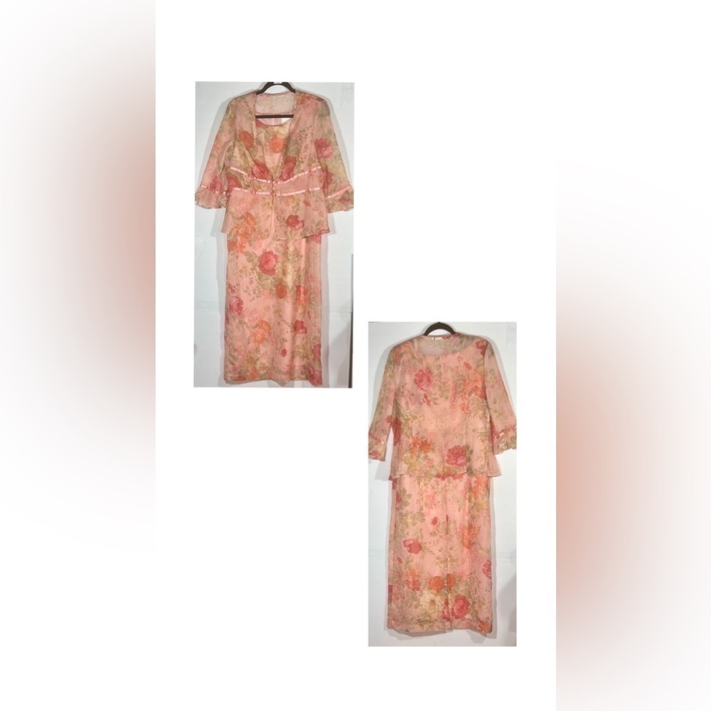 FLORAL DRESS WITH PINK TOP WATERCOLOR CRINKLE CHIFFON SLEEVELESS SIZE 12 - Picture 6 of 7